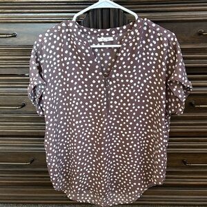 Maurices Brown and White Polka Dot Blouse